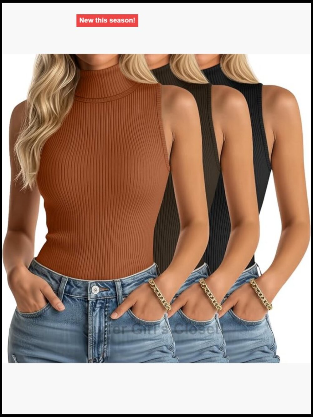 3 Pack Sleeveless Mock Turtleneck Tank Tops, Ribbed Knit Stretch Tanks